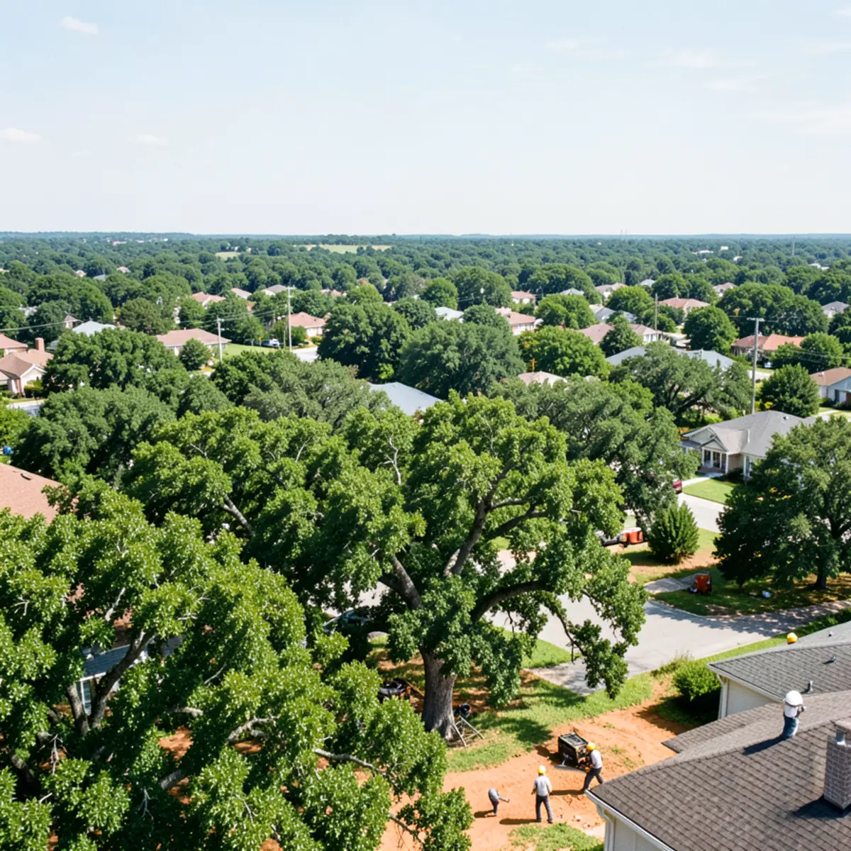 Panoramic view of North Texas tree canopy across Tarrant and Parker counties